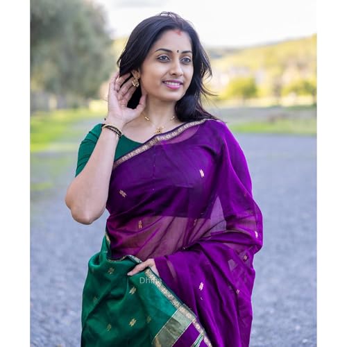 Image of Original Maheswari Cotton Silk Saree for Women | Kanjivaram Pure Silk Cotton Sari with Blouse | Zari Work | Tassels | Handloom Weave