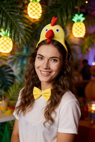 Image of Chicken Headband with Bow and Tail Costume Set,Halloween Animal Ears Costume Dress Up Suit, Cosplay Party Supplies for Adult