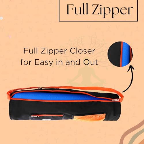Image of Yoga Mat Cover Bag with Adjustable Shoulder Strap and Zipper Closure Waterproof Carry Bags fit up to 4mm to 8 mm Mats for Women and Men (Orange)