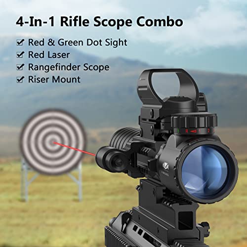 MidTen 3-9x32 Scope Combo with Dual Illuminated Scope Optics & 4 Holographic Reticle Red/Green Dot Sight & IIIA/2MW Laser Sight Rangefinder Illuminated Reflex Sight & 20mm Mount