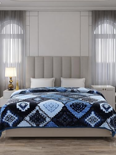 Image of Monte Carlo Unisex Denny PVC Double Bed No Reversible 1 Ply 600 GSM | 3 KG Heavy Winter Blanket (160 X 220) (220 X 240) (Blue)