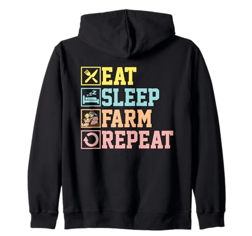 Eat Sleep Farm Repeat Granjero Animales Lindos Granja Sudadera con Capucha