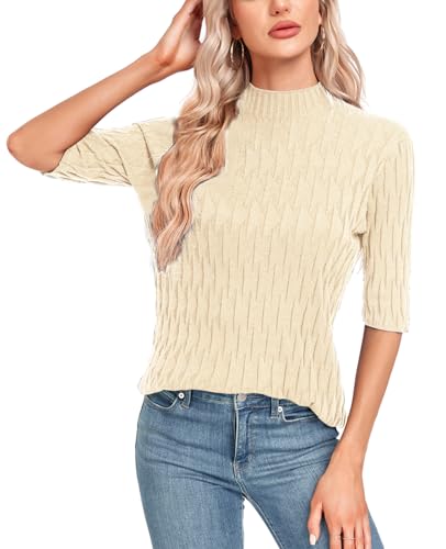 Image of MINTLIMIT Womens Turtleneck Sweaters Short Sleeve 2024 Fall Winter Casual Texture Shirt Blouse Knit Pullover Sweater
