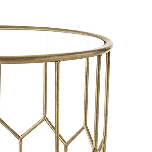 Adore Decor Harper Modern Glass And Metal Side Table, Gold Geometric Decorative Drum Small Accent For Living Room, 15.75" Wide Tabletop #TOP5