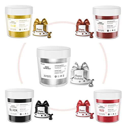 Silver Edible Luster Dust 10 Grams, Food Grade Cake Luster Dust Tasteless Dessert Dusting Powders for Baking Cherrysea Food Coloring Powder for Cupcakes, Cake Pops,Fondant,Chocolate, Candy
