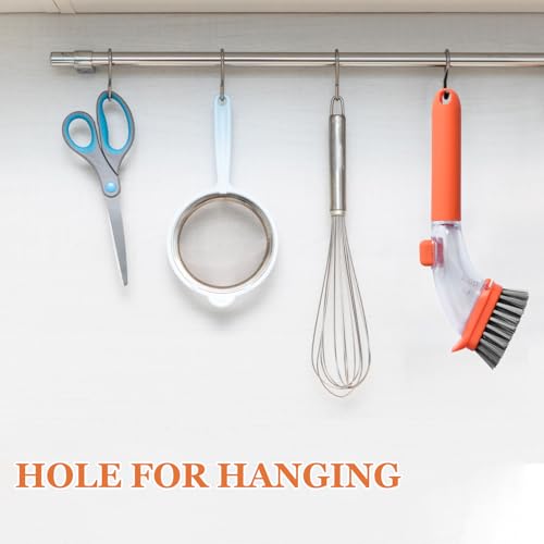 Image of Dish Brushes with Soap Dispenser with Handle-Kitchen Scrubber Brushed-1*Handle & 3*Brush Head(Orange)
