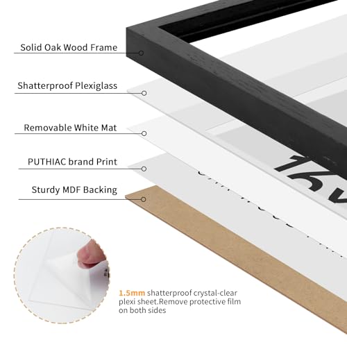 puthiac 16x16 Black Picture Frames for Wall - Minimalist 16x16 Oak Wood Frames, 16"x16" Picture Frame Wood, Natural Solid Wooden Picture Frames for Wall Art Photo and Prints (1 Pack, Black)