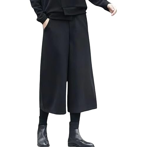 chouyatou Women's Fall Wool Blend Culottes Capri Cropped Pants Elastic High Waist Wide Leg Palazzo Trouser