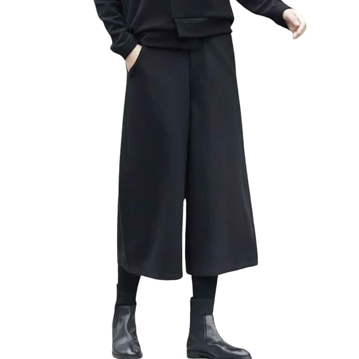 chouyatou Women's Fall Wool Blend Culottes Capri Cropped Pants Elastic High Waist Wide Leg Palazzo Trouser
