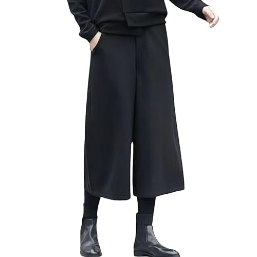 Women's Fall Wool Blend Culottes Capri Cropped Pants Elastic High