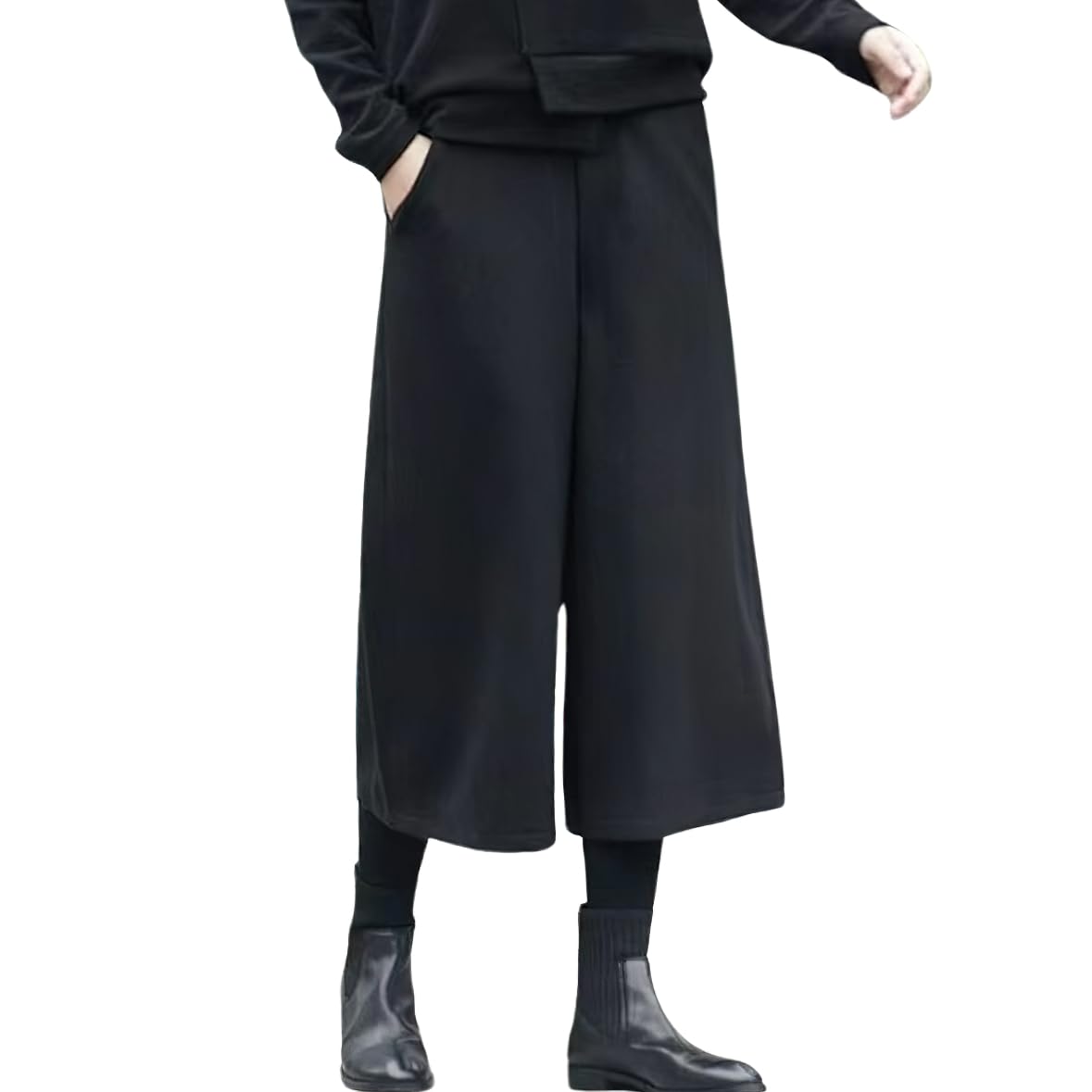 chouyatou Womens Fall Wool Blend Culottes Capri Cropped Pants Elastic High Waist Wide Leg Palazzo Trouser