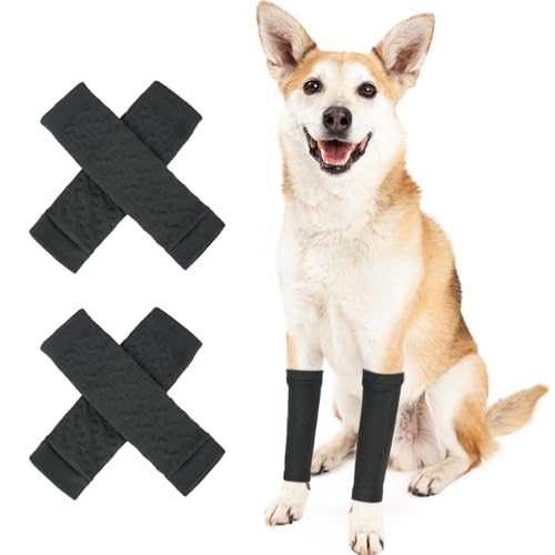 Image of 4 PCS Dog Leg Wound Cover to Help Reducing Licking Scratching Elbow | Soft Knitting, Stretchy Fit Sleeves, Helps Reduce Licking, Dog & Cat Friendly, Easy to Wear, Daily Leg Coverage