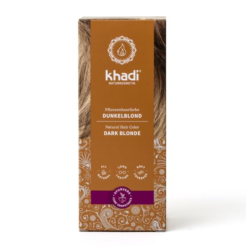 khadi DUNKELBLOND Pflanzenhaarfarbe - Haarfarbe für mattes, mittleres Aschblond bis zu sattem Dunkelblond – 100% pflanzlich & natürlich - 100g