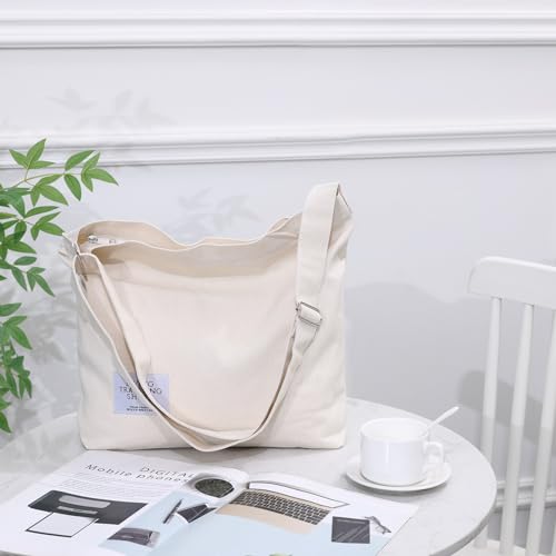 Image of COOLOME Canvas Tote Bag for Women - Crossbody, Shoulder, Travel & Beach Bag