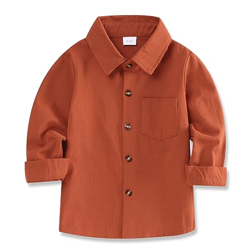 Image of Fuermos Toddler Boy Clothes Button Down Shirt Apricot Long Sleeve Plaid Shirt for Kids Little Boys Fall Winter Outfits