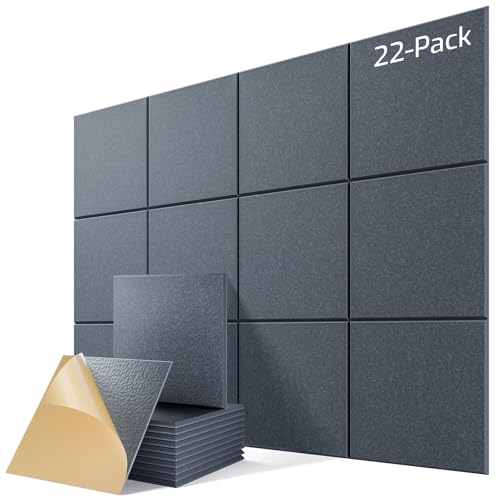 Image of 22 Pack Self-Adhesive Acoustic Panels, 12 inch X 12 inch X 0.4 inch High-Density Sound Proof Foam Panels for Walls, Soundproof Wall Panels for Home & Office (Dark Gray)