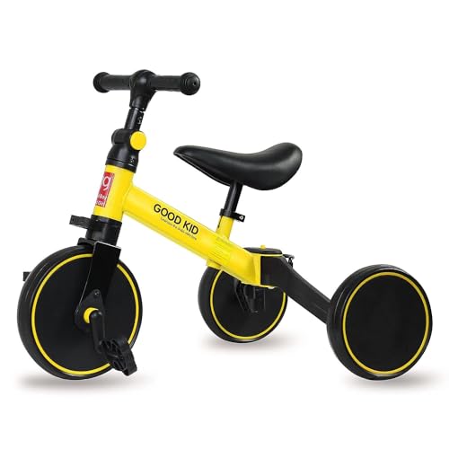 SKY-TOUCH 4 in 1 Kids Balance Bike Tricycles for 1.5-5 Years Toddlers Trike with Adjustable Seat Indoor Outdoor Boys Girls Kids First Birthday Gifts Yellow