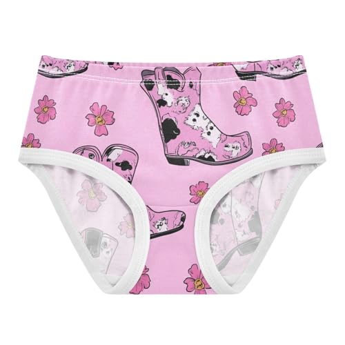 Wusikd Pink Cowgirl Boots Girls' Underwear Cotton Flowers Pink Girls Briefs Soft Toddler Underwear 2T