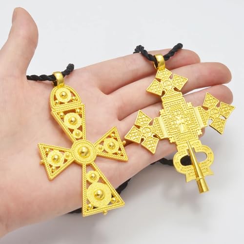 Ethiopian Cross Necklace for Women - Traditional Large Pendant With Rope Ornaments - Eritrean Big Cross Jewelry3