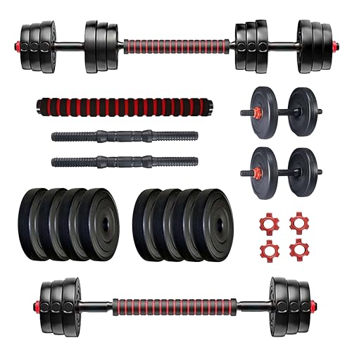 Protoner PVC 3 in 1 convertible DM 4-40 Kg Dumbbells Set and Fitness Kit for Men and Women Whole Body Workout (8 kg (2 kg x 4), 3 in 1 convertible) Red Black