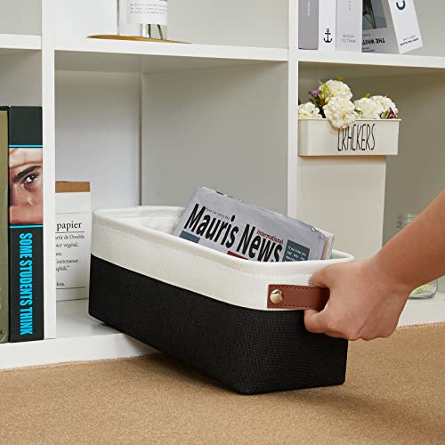 Image of DULLEMELO Toilet Paper Storage Basket with Leather Handles, for Back of Toilet, Bathroom Storage for Towels & Paper (White & Black)