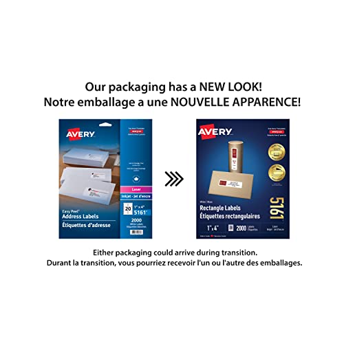 Avery White Rectangle Labels, 1" X 4" Rectangle Label with Easy Peel for Laser/Inkjet Printers, Shipping/Addressing, Permanent Labels, Printable Blank 2000 Labels, (5161) Made in C image 7