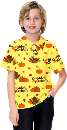Image of AOBUTE Kids 4th of July Polo American Flag Short Sleeve Button Down Shirts Tops 3-14 Years