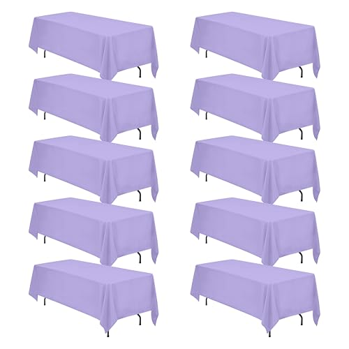 Image of BRILLMAX 10 Pack Lavender Tablecloths 70 x 120 Inch for 6ft & 8ft Rectangle Tables - 150 GSM Polyester Fabric, Universal Fit, Water, Stain & Wrinkle Resistant Cloth Cover for Wedding Banquet Dining