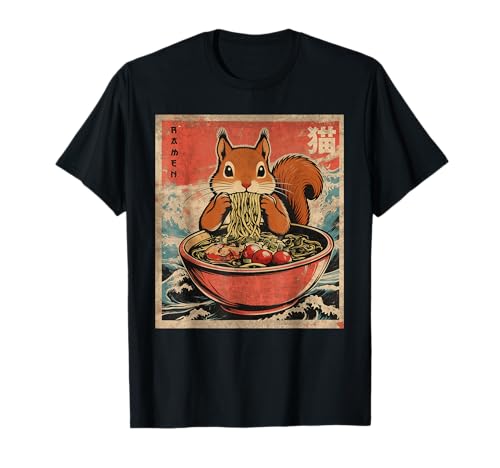 Japanese Kawaii Squirrel Eating Ramen Anime Gifts Funny Boys T-Shirt
