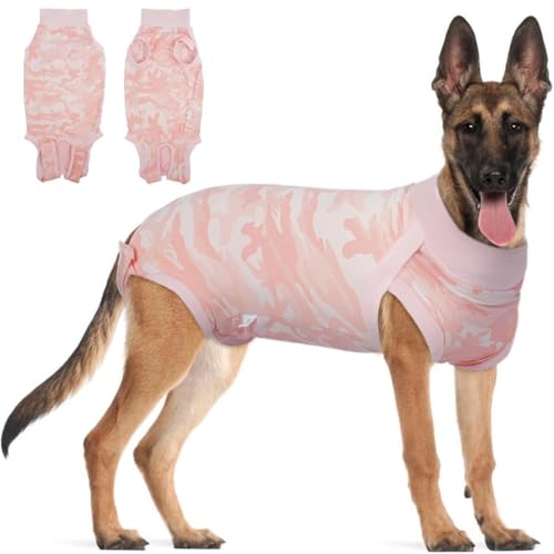 Nikkashop 犬 術後服 手術着 介護服 オス メス 避妊 去勢 傷舐め防止 春秋夏冬 術後保護服 皮膚傷口保護 マナーパンツ エリザベスカラー 離乳 発情期用 生理用 マーキング 尿もれ オシッコ対策 (ピンク, XXXL)