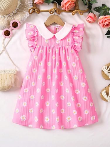 Image of TAGAS Floral Print Mesh Insert Ruffle Trim Belted Dress||Frock for Girls||Sleeve Less Dress for ||Fency Dress||(KD-144)