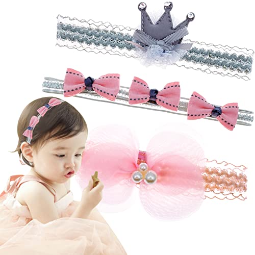 ZMYO ヘアバンド ベビー 王冠 赤ちゃん へあバンド 花 レース 星 へあアクセサリー チュール 七五三 ハーフバースデー 誕生日 飾り かわいい ベビー髪飾り 結婚 出産祝い ギフト 女の子 ヘアゴム 3点セット