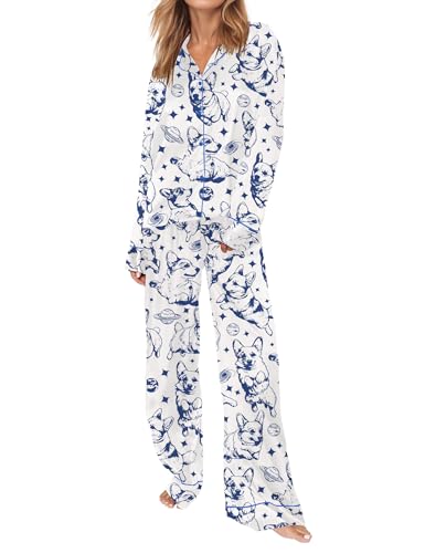 Image of SHESHOW Satin Pajamas Set for Women Set Long Sleeve Button Down Pjs Sets 2 Piece Loungewear Animal Sleepwear XS-XXL