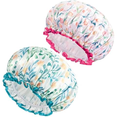 Aquior Shower Cap for Women, Reusable Shower Caps Double Layer Waterproof Womens Girls Adult Hair Cap for all Hair Lengths with EVA Lining, Soft Shower Caps for Long Thick Hair Cover
