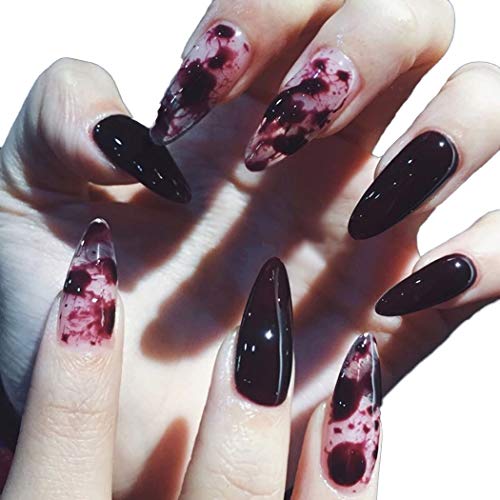Relbcy Glossy Fake Nails Red Long False Nail Stiletto Acrylic Press on Nails for Women and Girls (24 PCS)