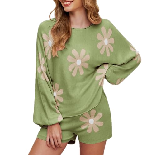 Ekouaer Schlafanzug Damen Langarm Pyjama Gestrickt Zweiteiliger Loungewear...