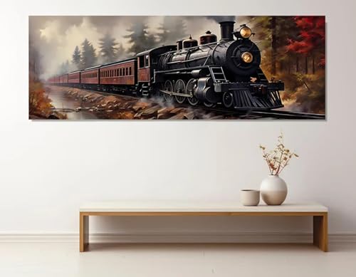 Poster tramway à vapeur rétro 35x105cm avec cadre décoration salon