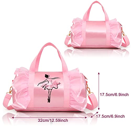 Image of KingBig New in 2024 Cute Ballet Bag Kits Tutu Dress Dance Bag, Girls Personalized Waterproof Duffle Bag with Key Chain Cute Plush hanging Pink ball(Pink)