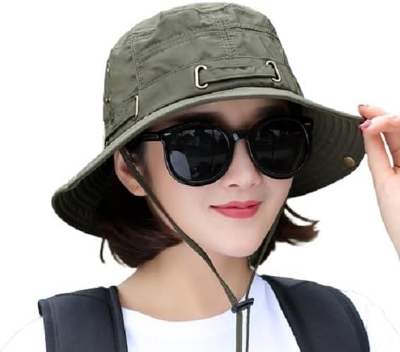 Round Polyester Hat Sun Visor Hats For Women Uv Protection Wide Brim Summer Cap Girls Breathable Casual Beach Hat,Safari Girl Men (Green,L)