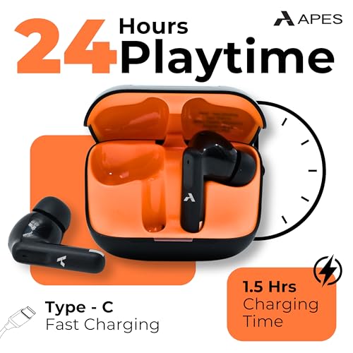 Image of APES SonicPods Wireless Bluetooth Earbuds, 13mm Drivers, 24Hrs Playtime, ANC and ENC (Black)
