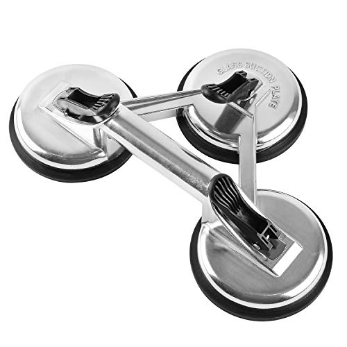 2 x Glassauger Aluminium Saugheber Lifters Glass Saugnapf Vacuum Lifter 120mm max.120kg Glas Saugheber mit 3 Saugnäpfe Silber Cover