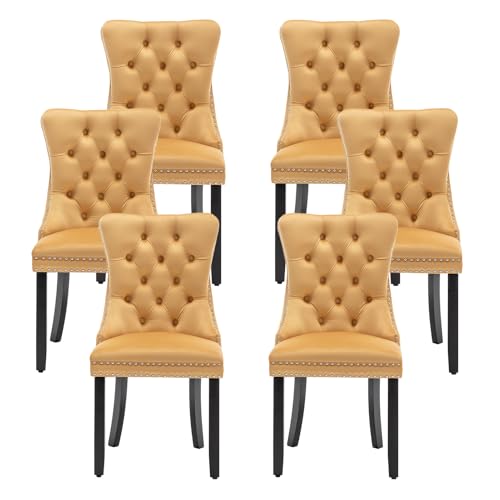 Image of Velvet Dining Chairs, Tufted Kitchen & Dining Room Chairs, Gold, Set of 6
