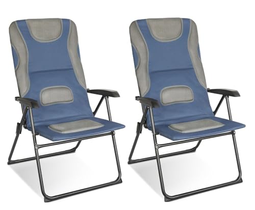 Homecall Gartenstuhl Hochlehner Campingstuhl Klappstühle Gepolstert Faltstuhl Balkonstuhl mit 5-Fach Verstellbare lehne, für Camp Garten Balkon, Belastbar 150KG (2 Stühle)