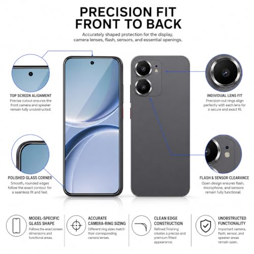 Image of ArmourPro Edge to Edge Tempered Glass for Redmi Turbo 5 with Black Camera Ring Guard, 9H Screen Protector, Anti-Scratch, Anti-Fingerprint, Bubble-Free Installation Kit