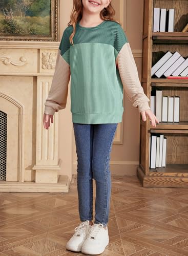 blibean Tween Girls Fall Long Sleeve Shirt Kid Color Block Tops Size 6-15 Years4