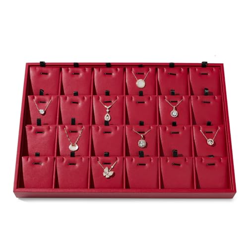 Red Leather Jewelry Tray Necklace Display Tray Jewelry Drawer Organizer Necklace Bracelet Holder Organizer Tray Stackable Jewelry Trays for Necklace Bracelet Pendant (Red