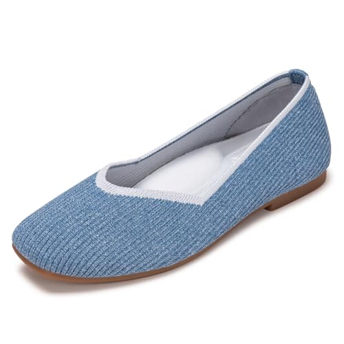Image of Frank Mully Womens Casual Flat Shoes Square Toe Shoes Knitted Work Flat Comfort Dressy Flat Shoes for Daily Washable