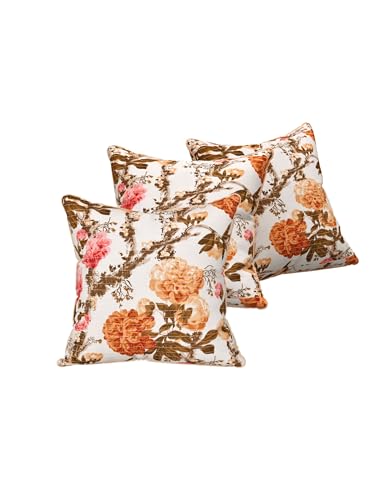 Image of Pure Cotton Quilted Cushion Cover 16x16 Inch | Anokhi Print Decorative Throw Pillow Cover | Soft Cotton Sofa Cushion Cover with Hidden Zipper | Living Room Bedroom Home Decor