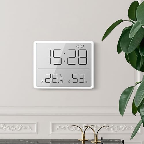 HERCHR Digital Wall Clock with Temperature Humidity Display,Alarm Small Wall Clocks Slim Battery Operated LCD Digital 3.7×0.6×2.9in for Bedroom Home Office - Image 3