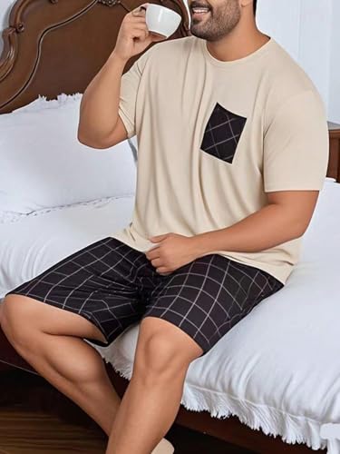 Verdusa Men's Plus Size 2 Piece Plaid Pajama Set Pj Sets T Shirts Lounge Set with Shorts4